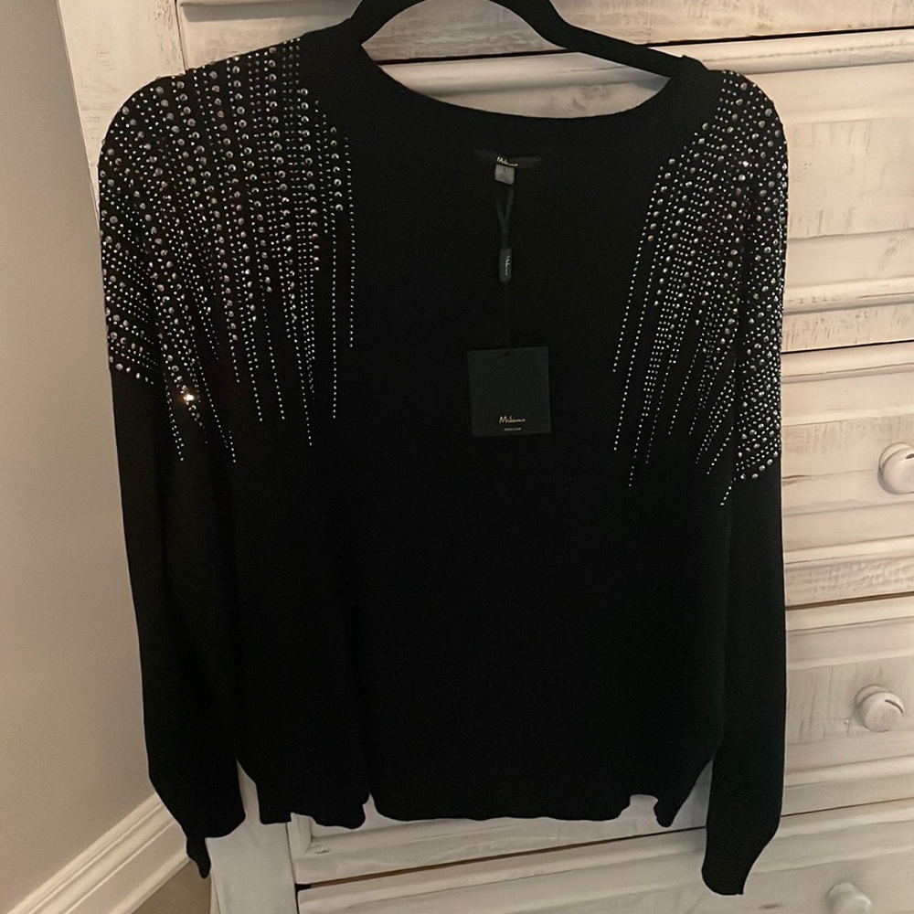 Black sweater with rhinestone detail